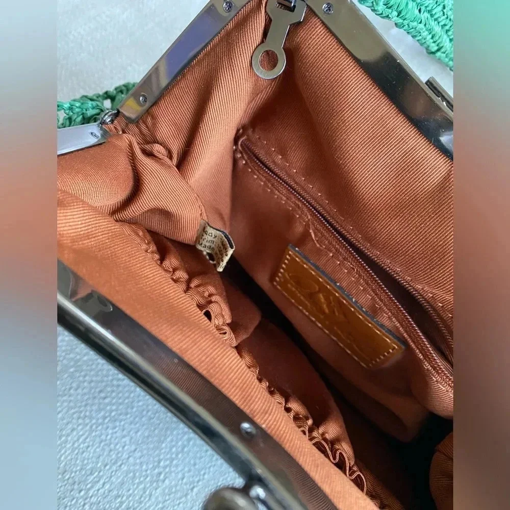 Patricia Nash Bag Laureana Scalloped Raffia Frame Satchel Green